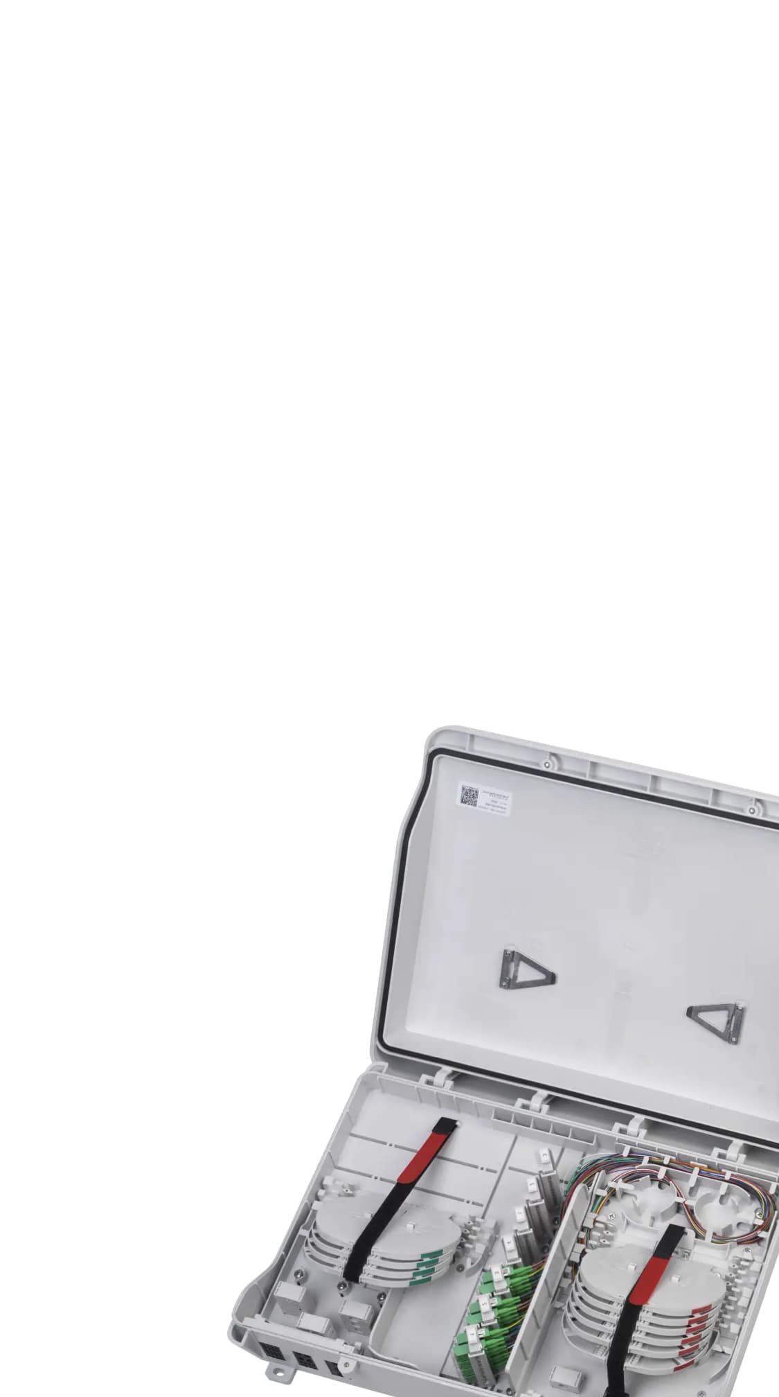 Glasfaser Abschlusspunkt für passive und aktive Netzabschlüsse - Geöffnete Gehäuse
