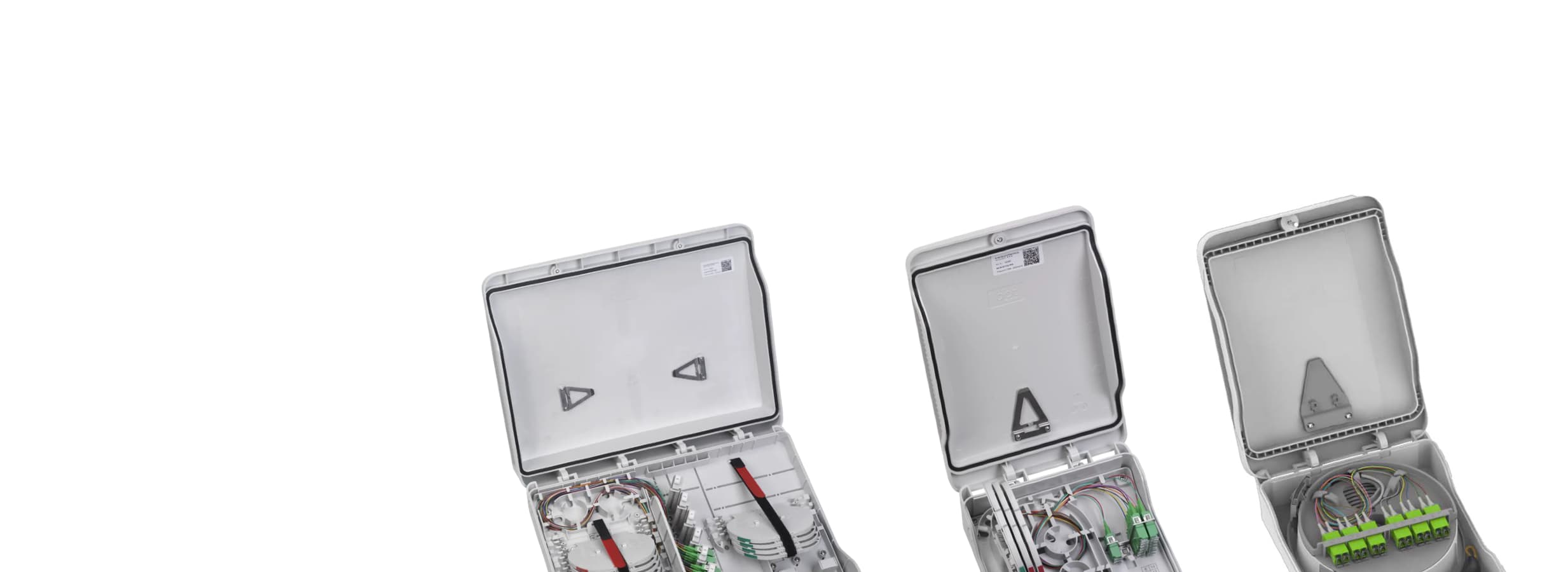 Glasfaser Abschlusspunkt für passive und aktive Netzabschlüsse - Geöffnete Gehäuse