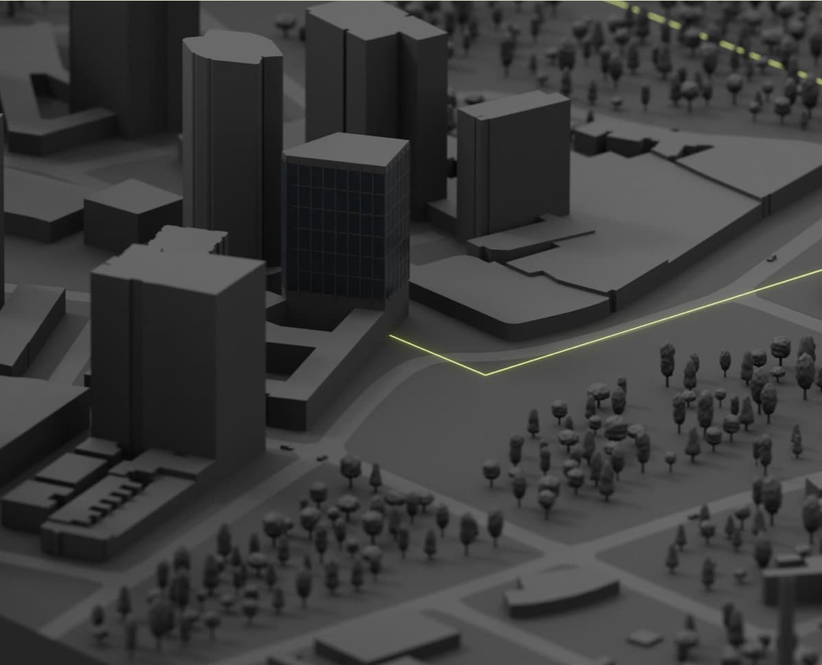 3D-Stadtmodell mit Hochhäusern und Leitungsführung als Teil einer Breitband Lösung