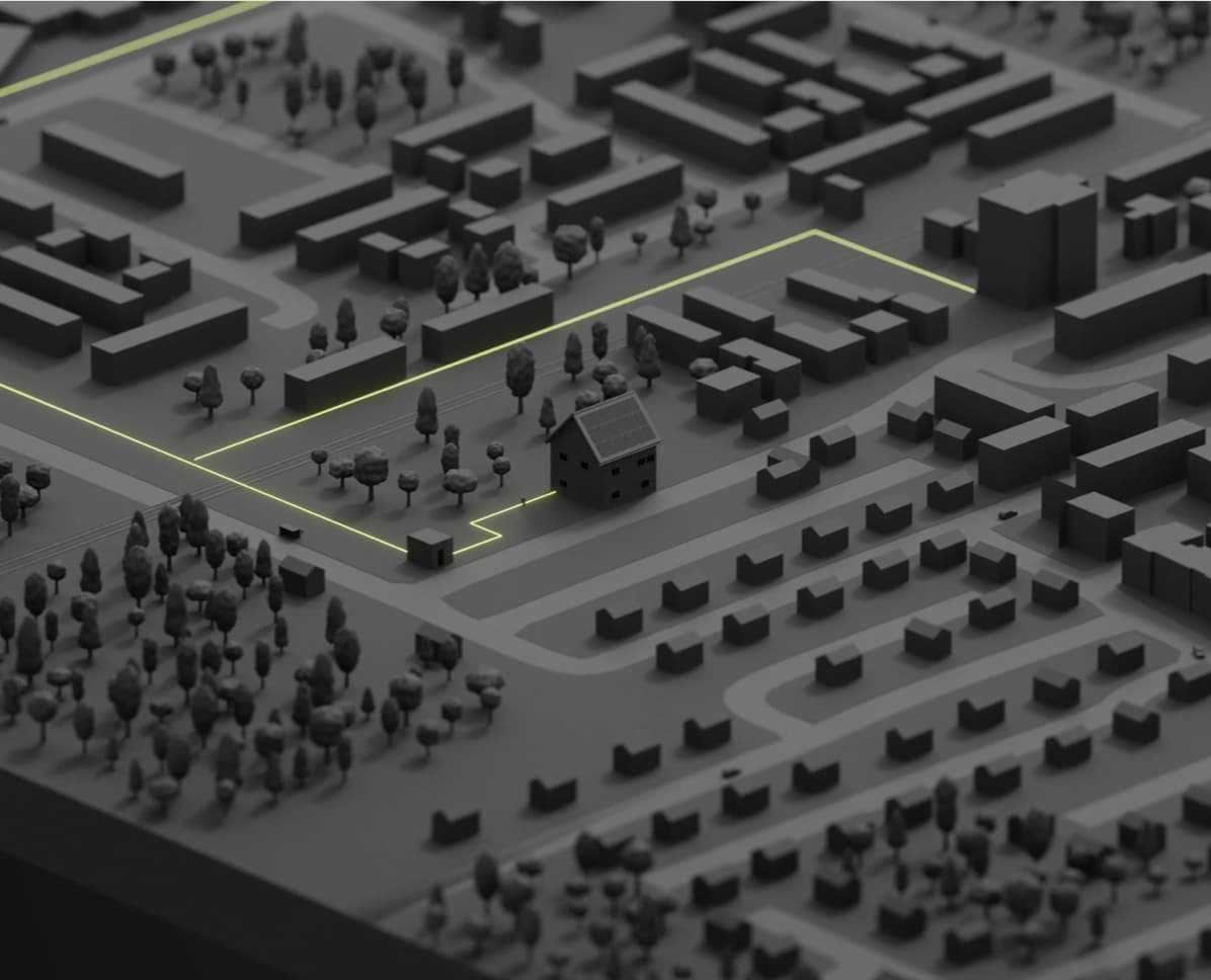 3D-Modell eines Wohngebiets mit Trassenführung als Visualisierung einer Breitband Lösung