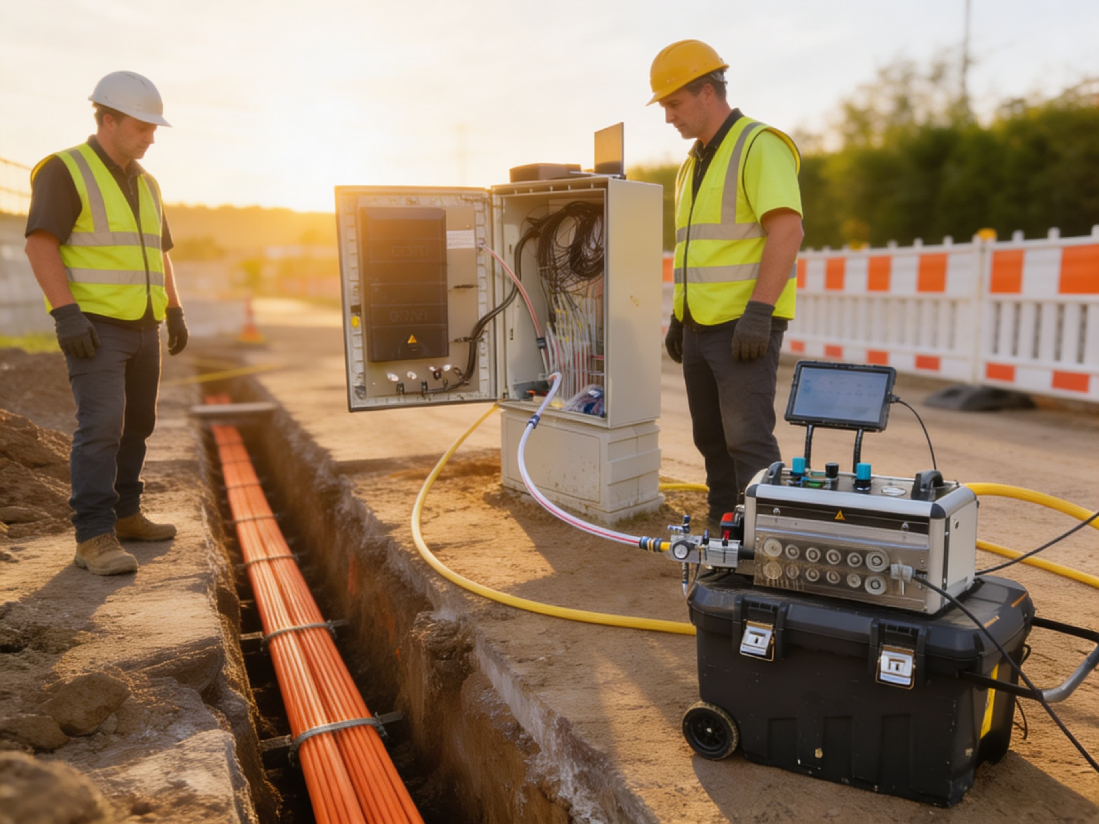 Einblasgerät AIRJET 300S bei der Installation von Glasfaserkabeln
